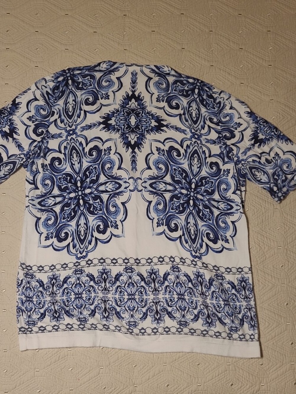 Talbots White & Blue Short-Sleeve Patterned Sweater Size L - Picture 6 of 6